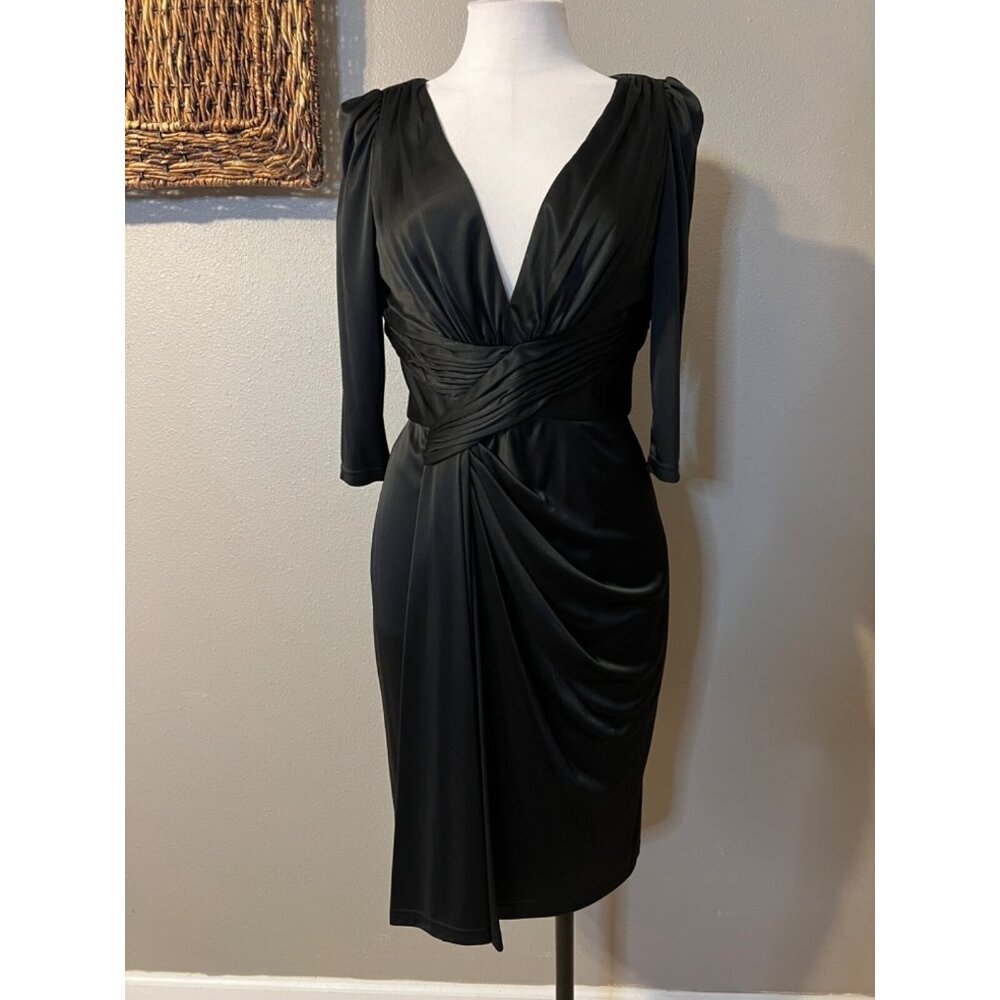Marc Bouwer party Dress 6 V Neck Black Keyhole Back Sexy Silky Sheath $495 NWT - Picture 5 of 14